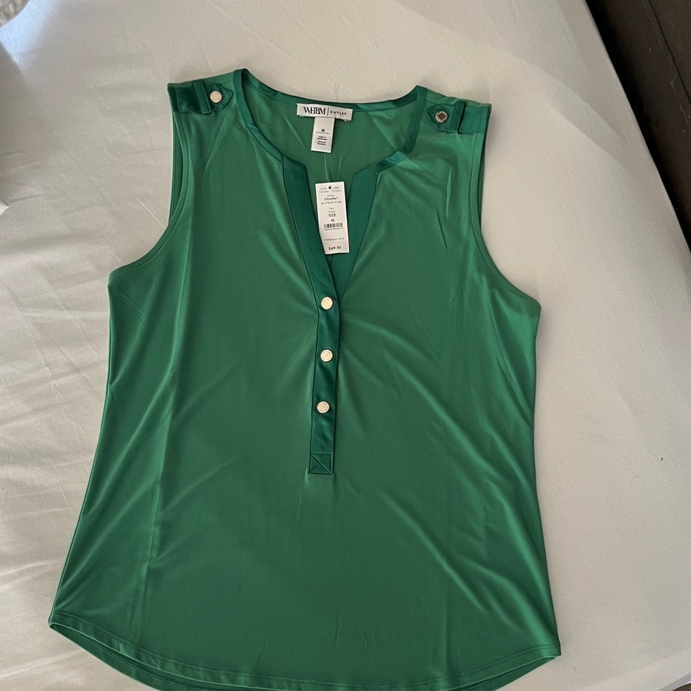 White House Black Market Green Sleeveless Button-Front Shell